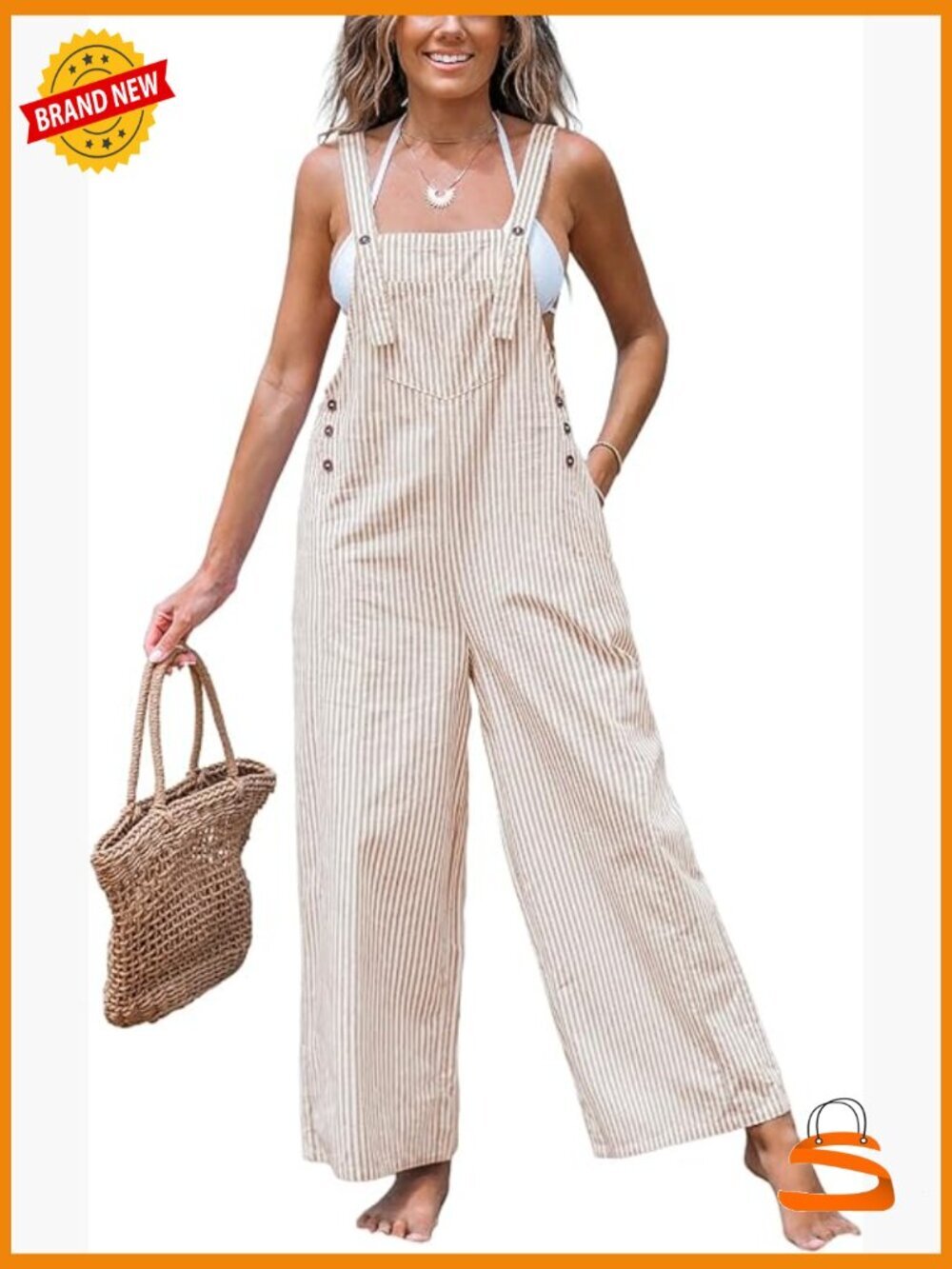 Striped Wide Leg Maxi Jumpsuit Romper with Pockets